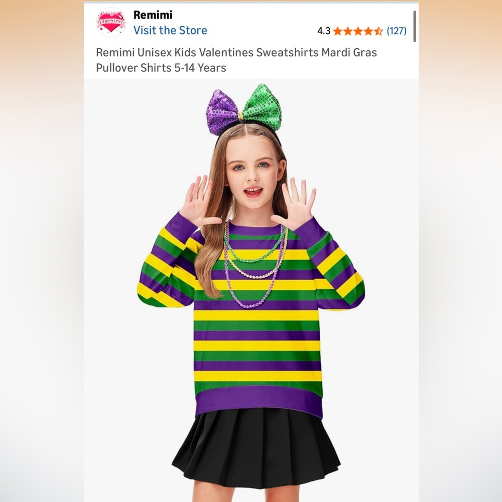 Festive Kids Mardi Gras Striped Sweatshirt